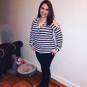 Cold shoulder striped blouse